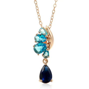 Luxury Vintage Style 14K Rolled Rose Gold Blue AAA Zircon Crystals Flower Necklace - Fine Jewellery